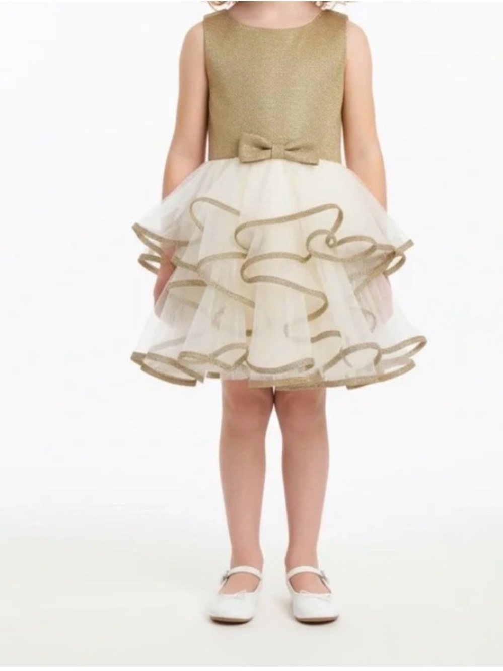 Biscotti Gold and Ivory Sparkle Ruffle Tulle Dress
